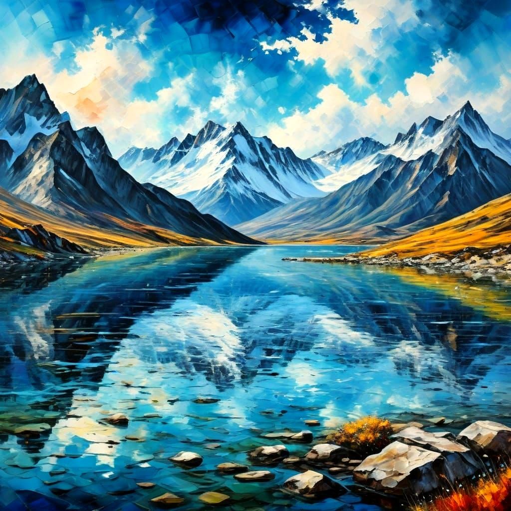 Dreamy Alpamayo Landscape in Distressed Dye Transfer Style