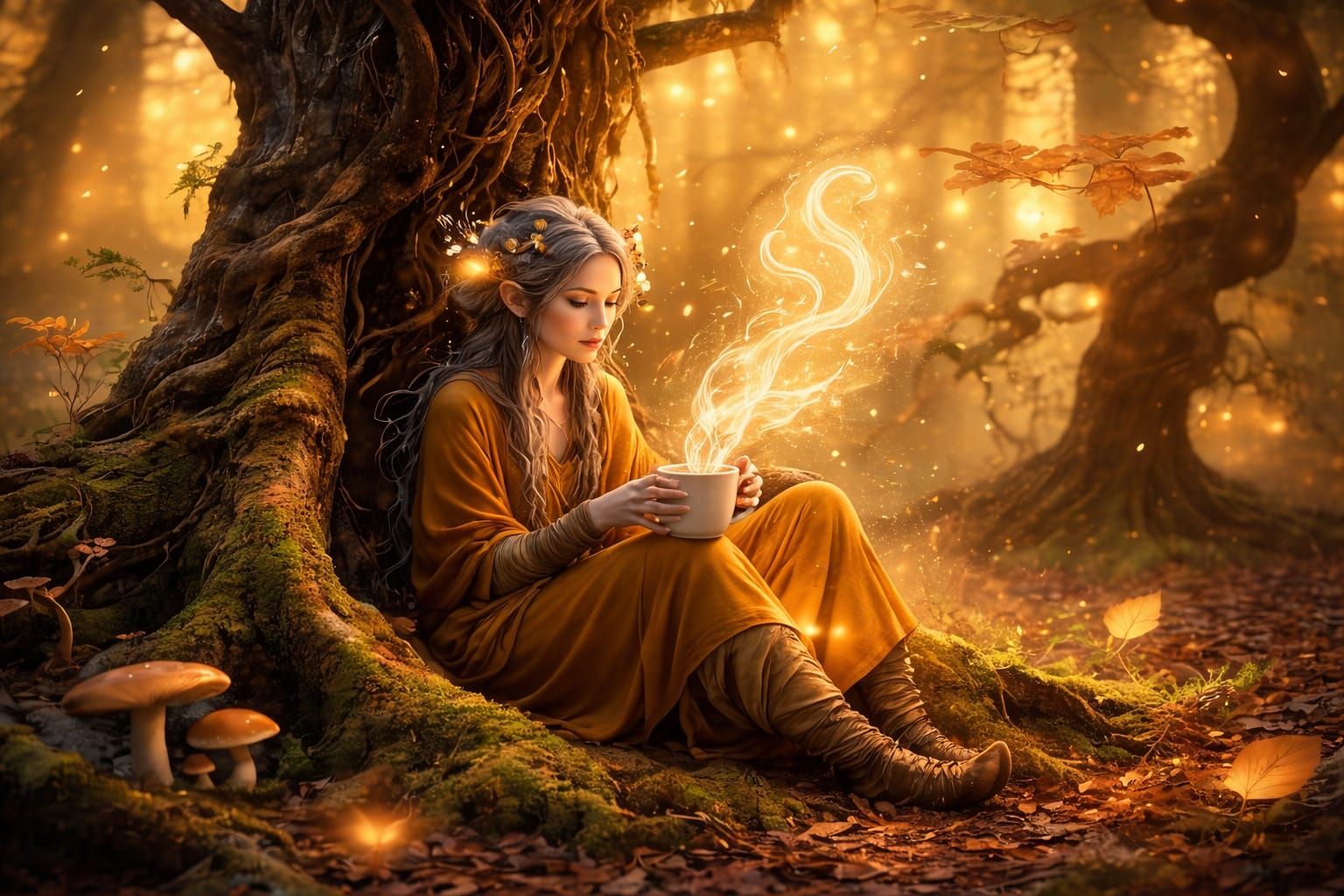 Whimsical Fae Creature Enjoys Magical Forest Drink