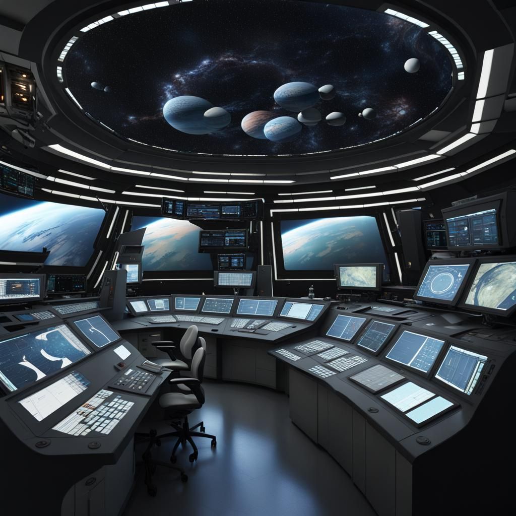 Spaceship Control Room with Panoramic Star View