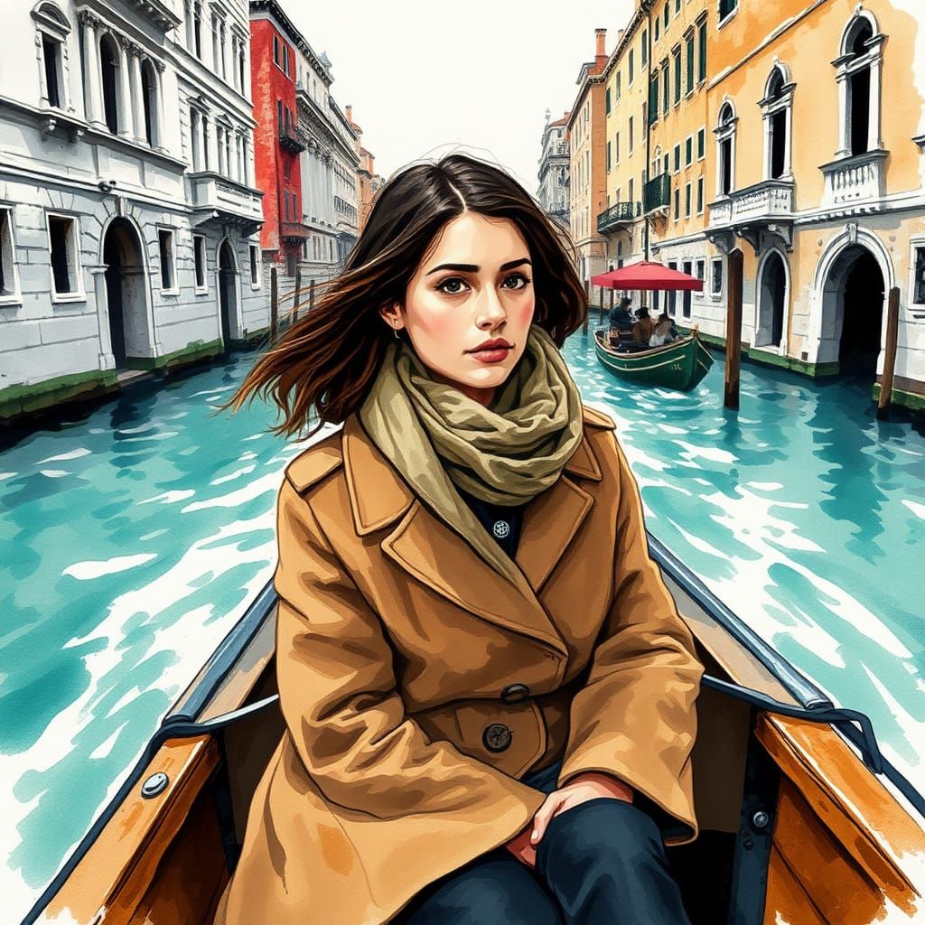 Venice Water Taxi: Ink and Watercolor Impression