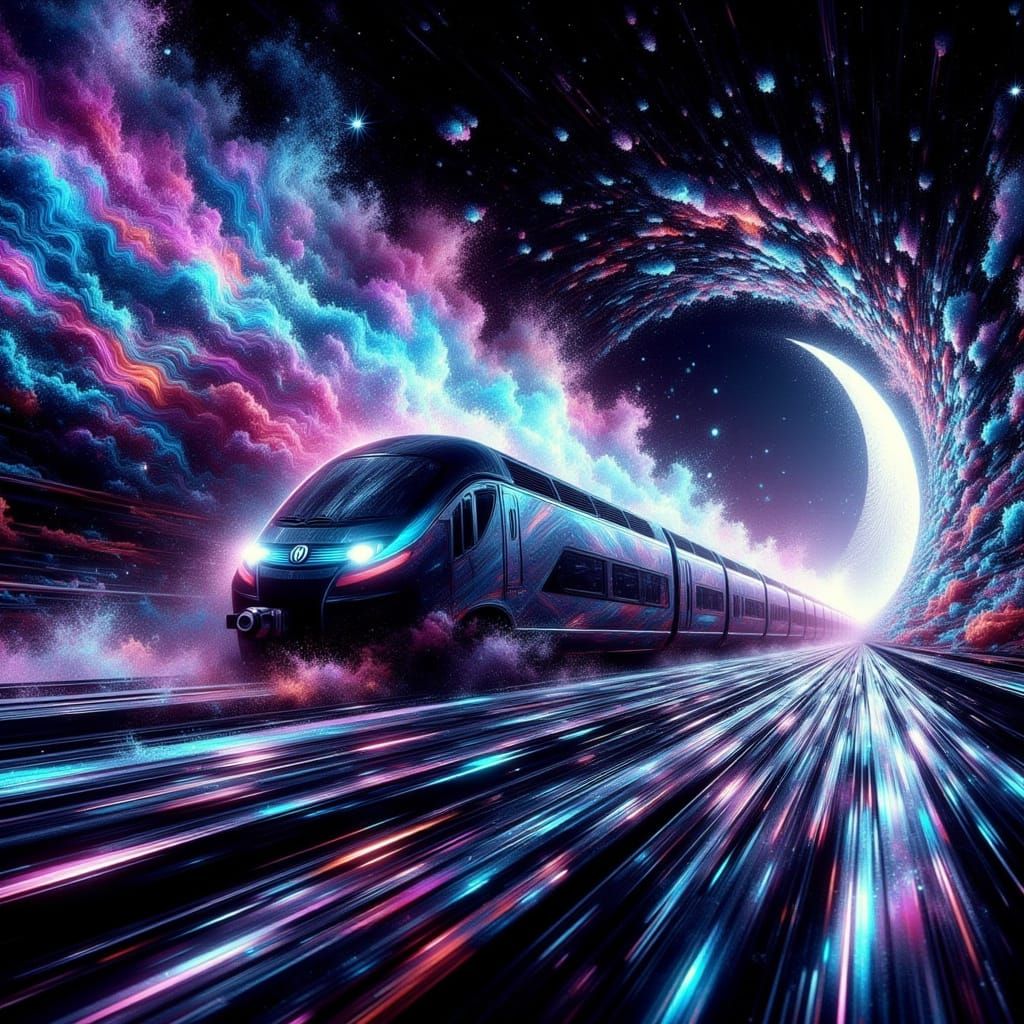 Train Bursts Through Screen in Syd Mead Style