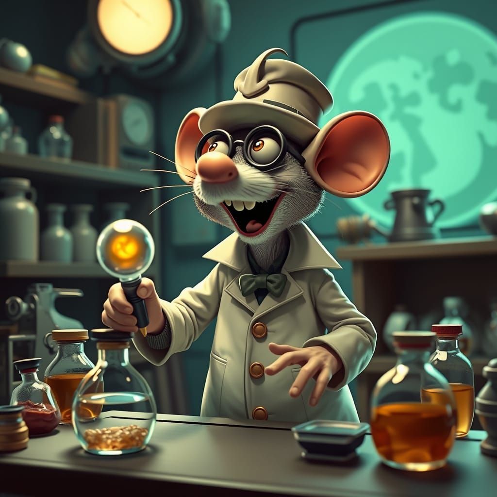 Mad Mouse Inventor in Tim Burton Style