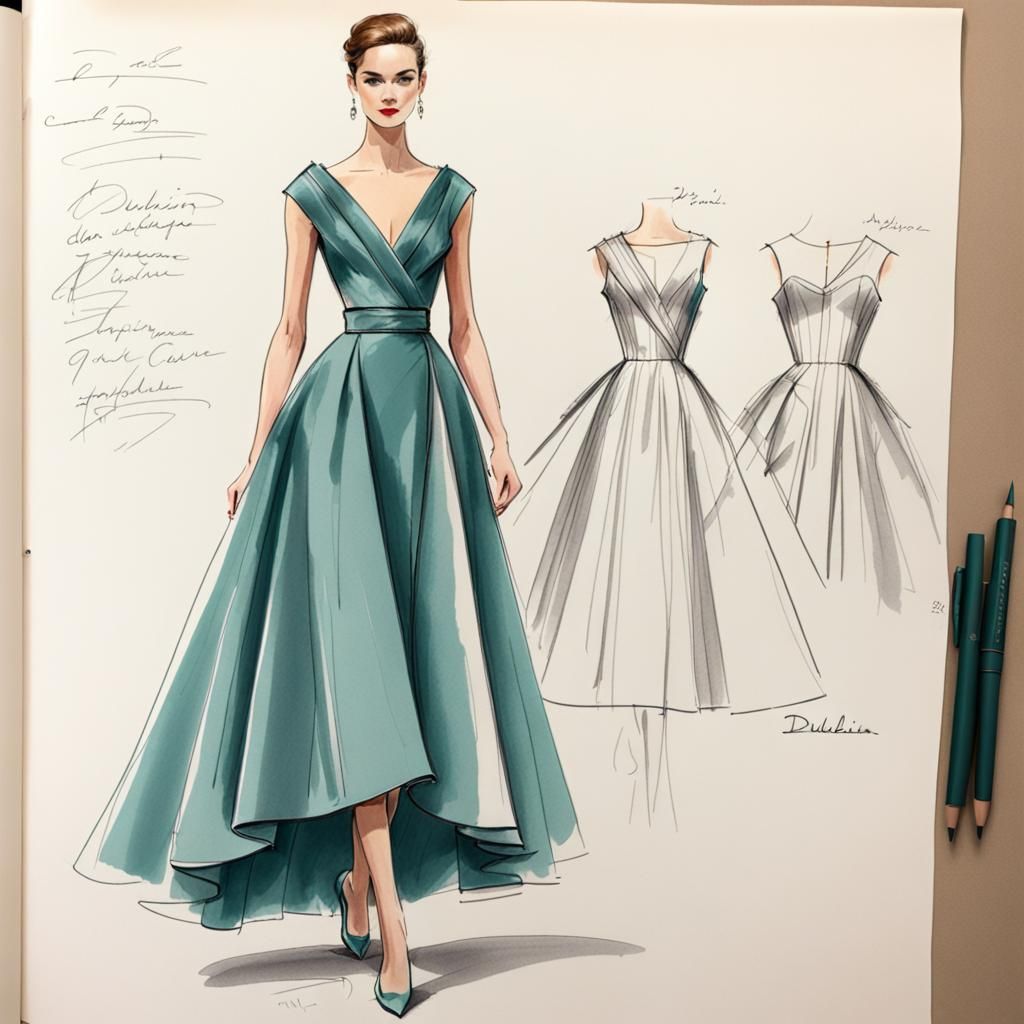 Haute Couture Croquis of "Dublin" Afternoon Dress