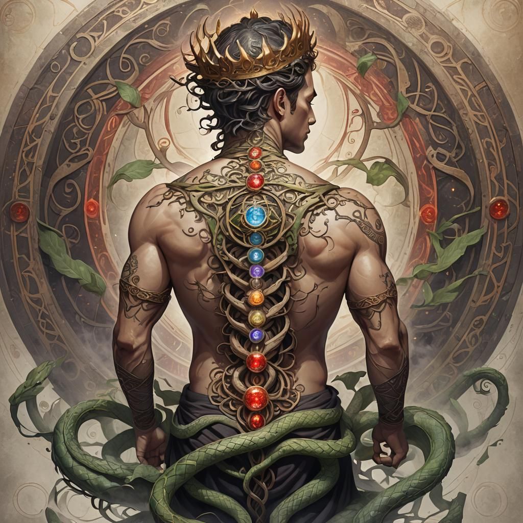 Aligned Chakras with Serpents: Fantasy Concept Art