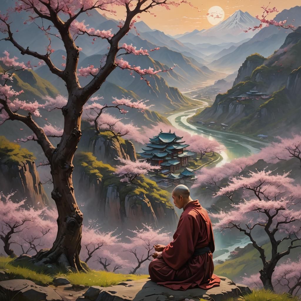 Serene Valley Prayer: Hyper-Realistic Oil Painting