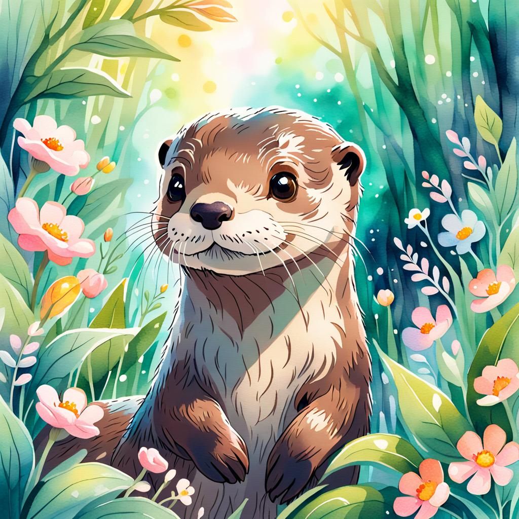 Kawaii Otter Portrait in Watercolor Genshin Style