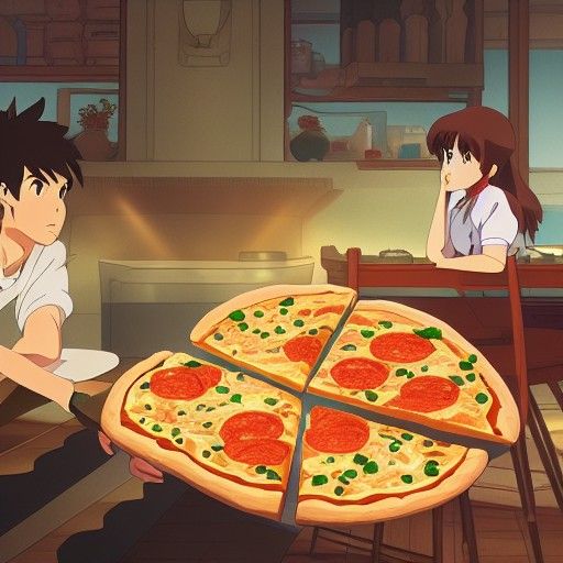Pizzas in Studio Ghibli Anime Style