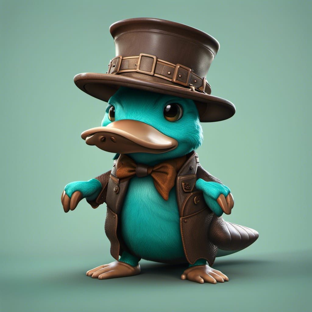 Teal Platypus in Brown Hat: Fantasy Concept Art