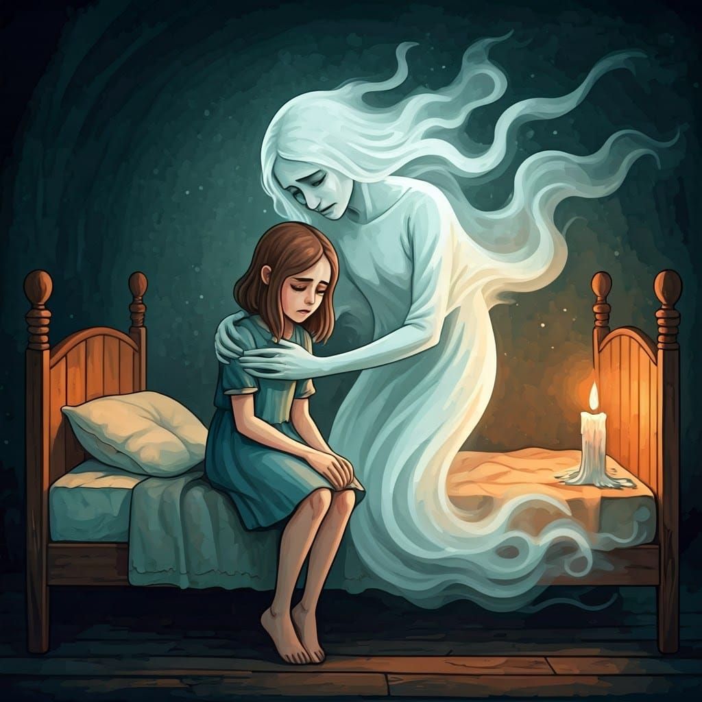 A Young Girl Finds Comfort in the Presence of a Gentle Ghost