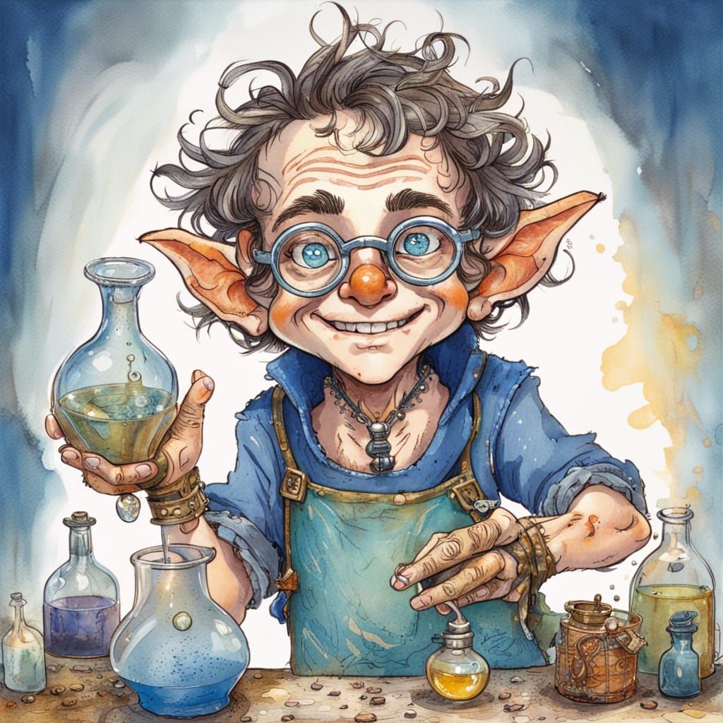 Halfling Alchemist Portrait in Whimsical Fantasy Style