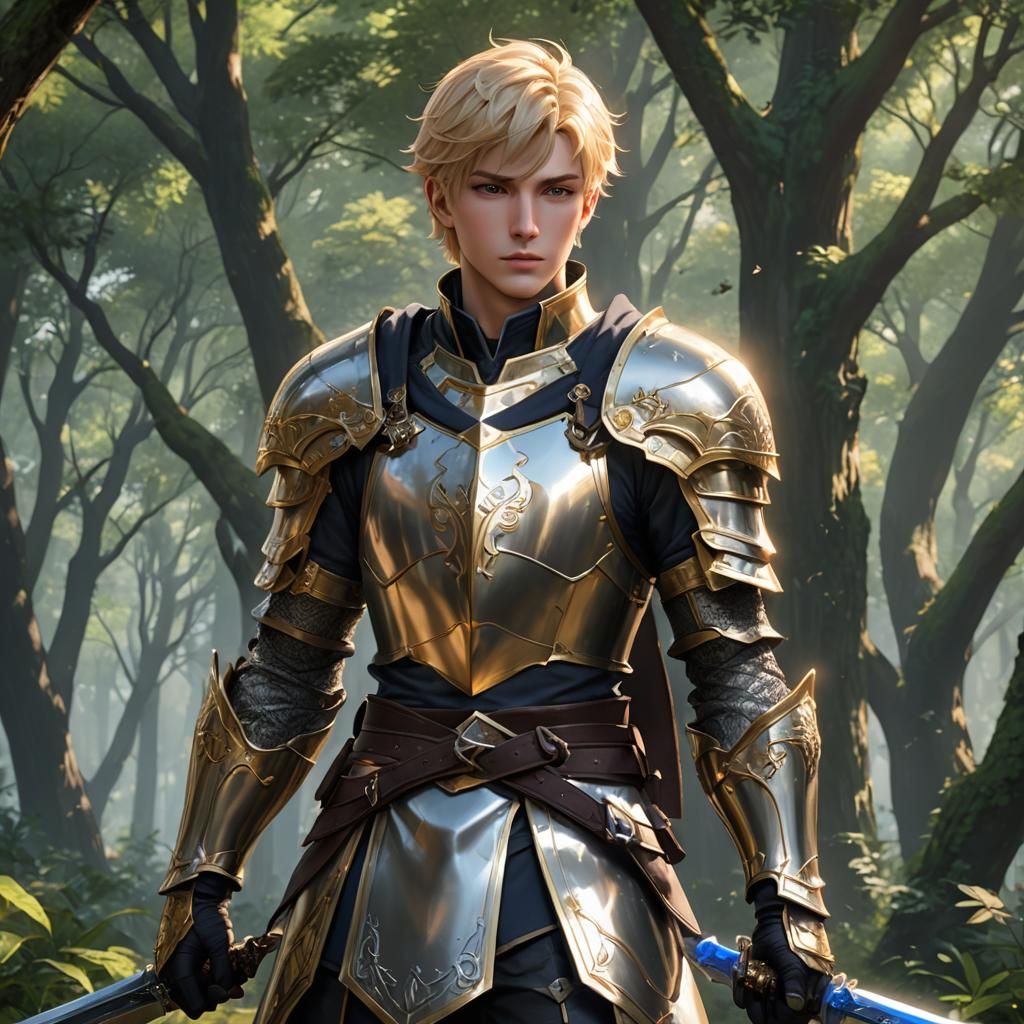 Young Paladin with Holy Magic in Anime Style