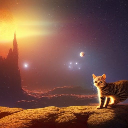 Cat Observes Universe in Detailed Matte Painting