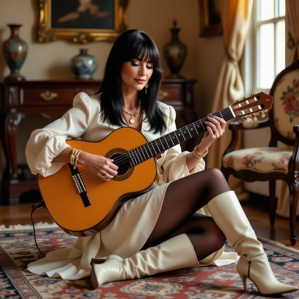Woman Playing Guitar in the Style of Alvaro Castagnet