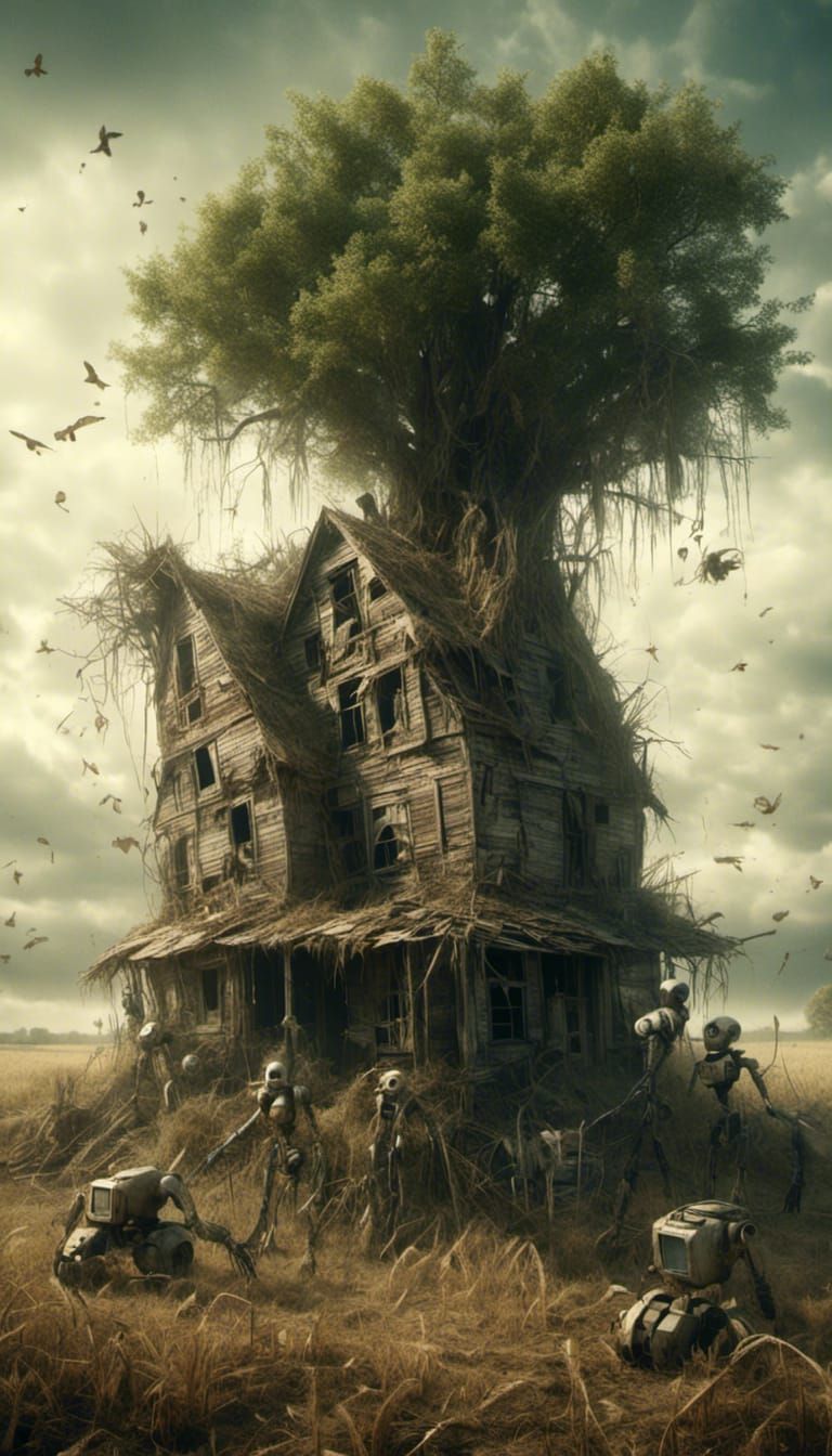 Macabre Farmhouse Ruins with Robot Battle