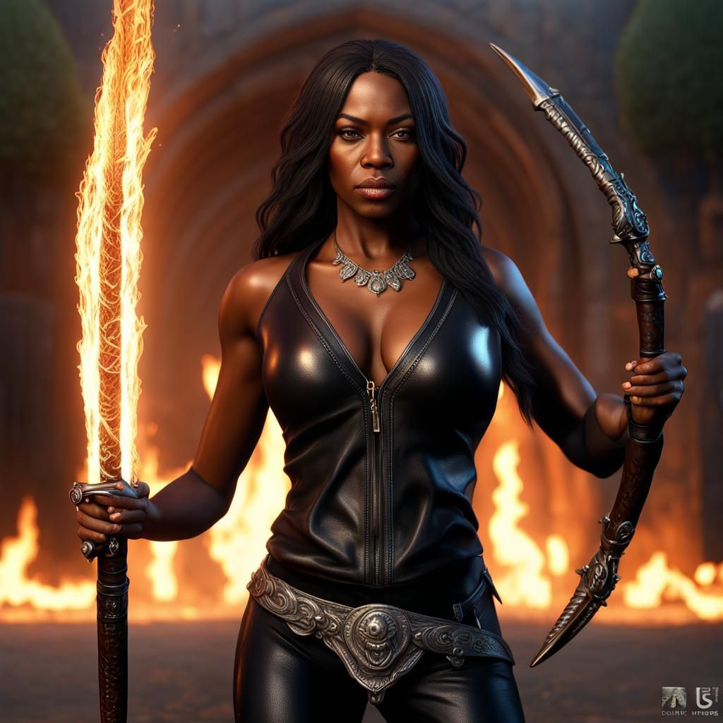 Fiery 3D Fantasy Warrior with Dog Companion