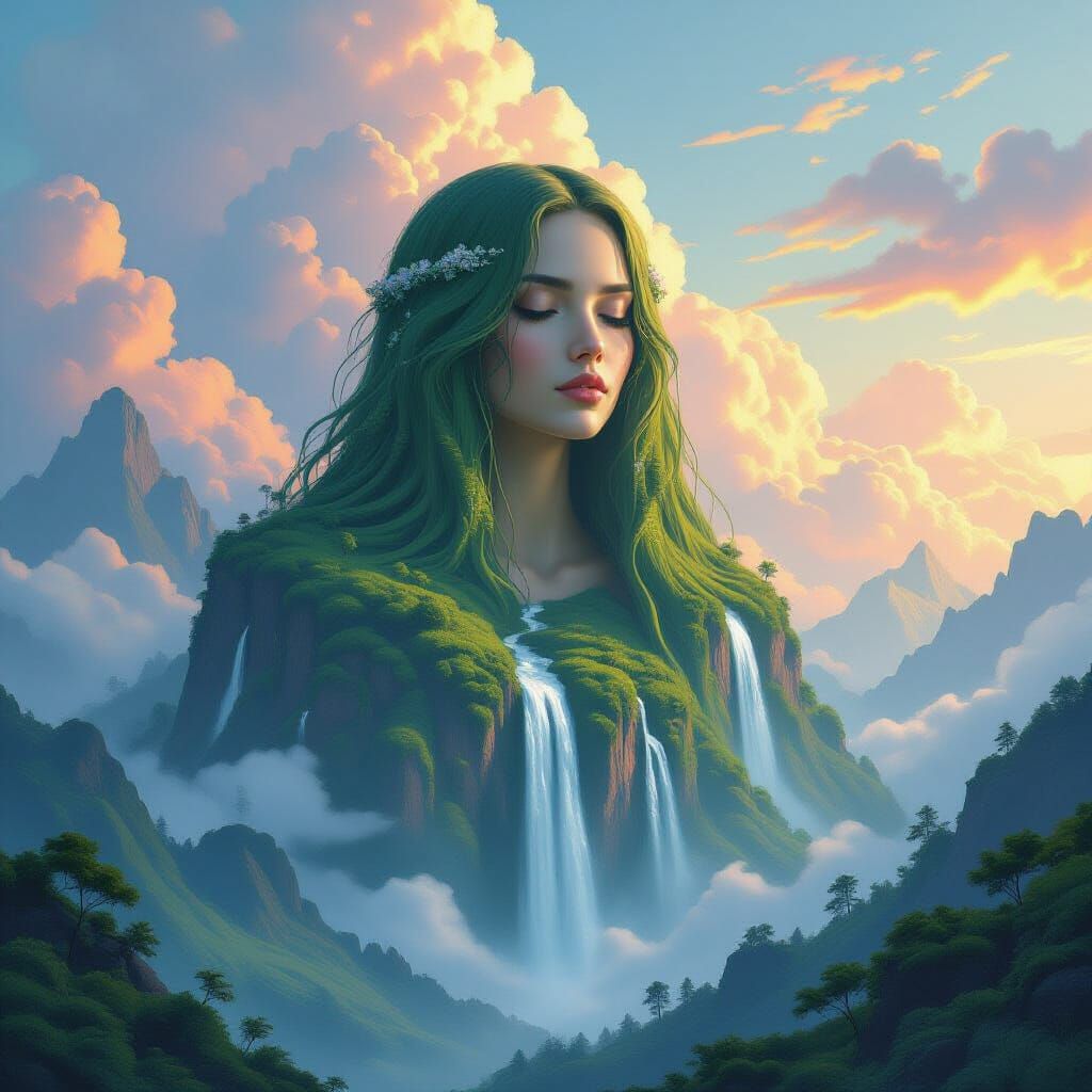 Woman-Shaped Mountain Landscape in Science Fiction Style