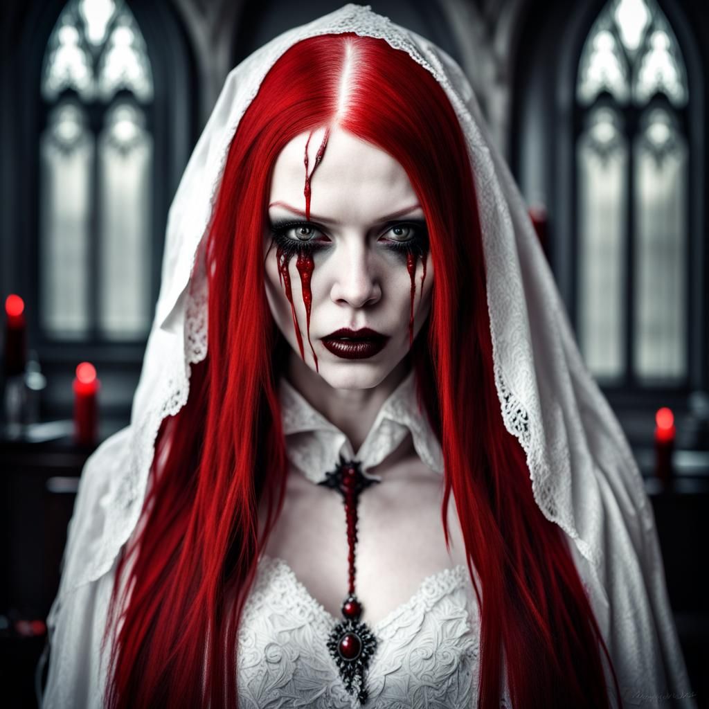 Albino Gothic Vampire with Dripping Blood, Hyperrealistic