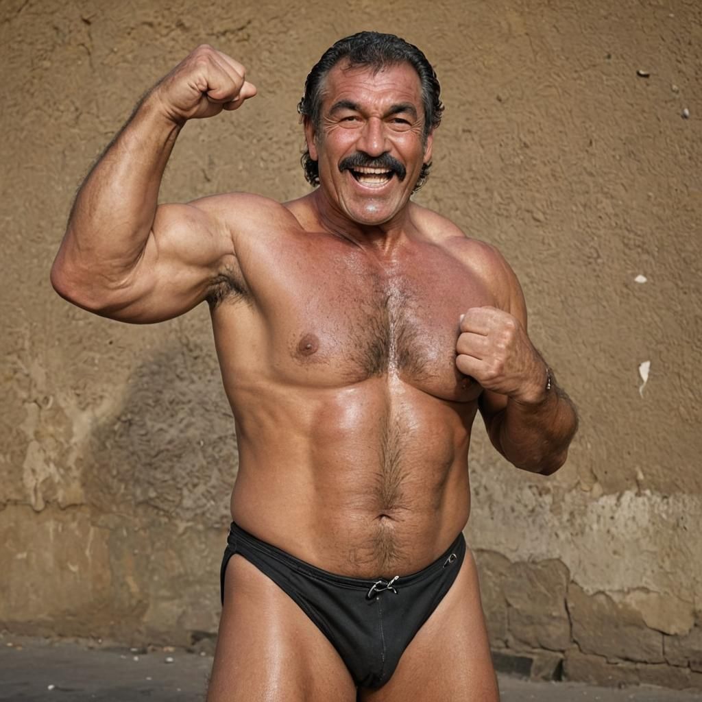 Argentinian Luchador in Triumphant Victory Pose