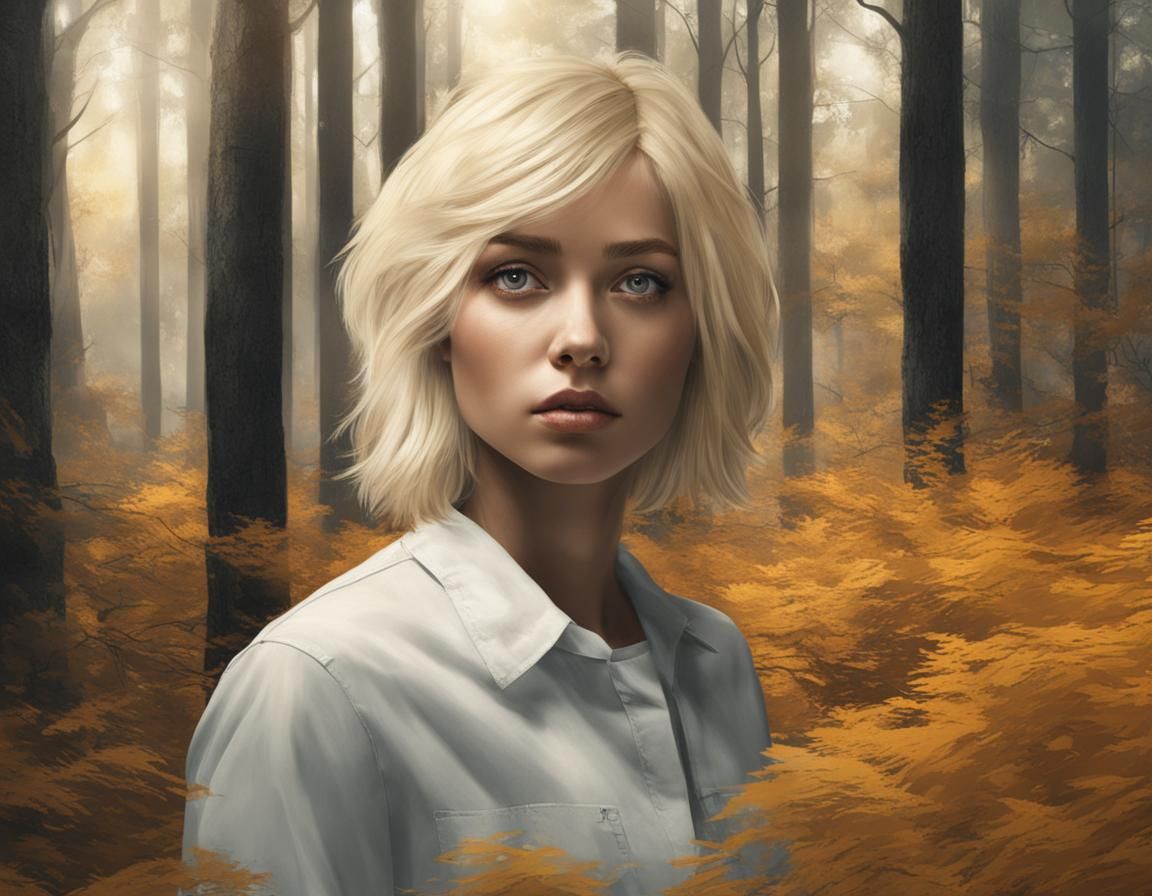 Hyperrealistic Portrait of Blondie in Forest