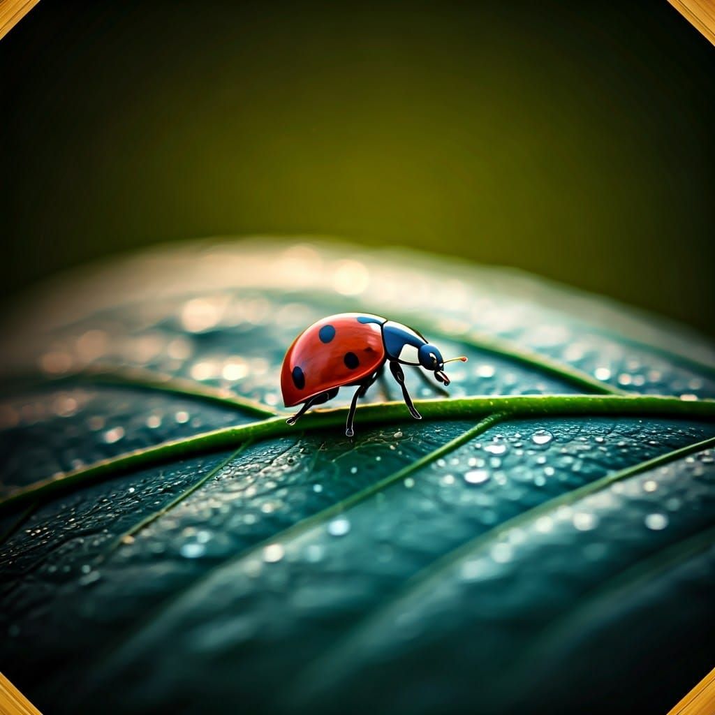 Ladybug on Leaf: Neo-Cubist Art Deco Style