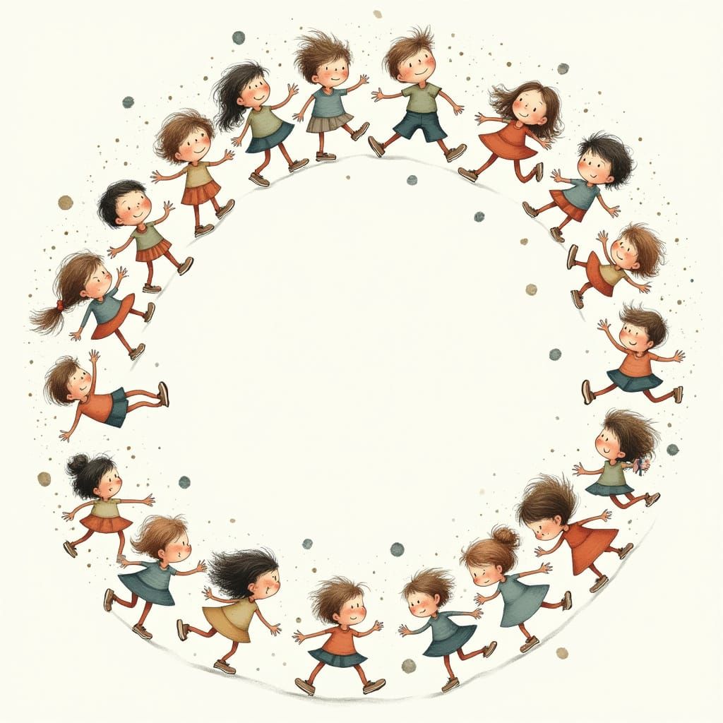 Joyful Circle Dance in a Charming Storybook Style