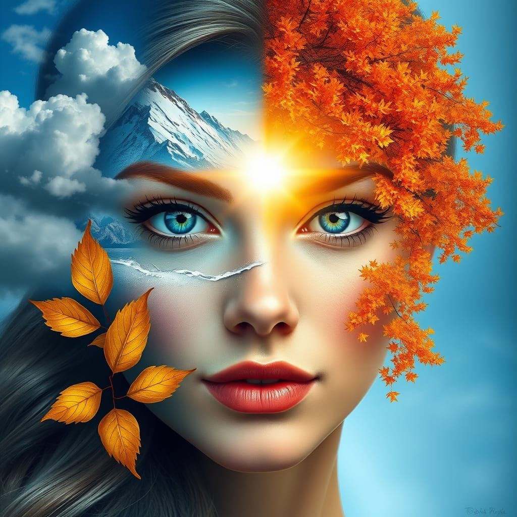 Surreal Seasons Portrait Blends Winter and Autumn Landscapes