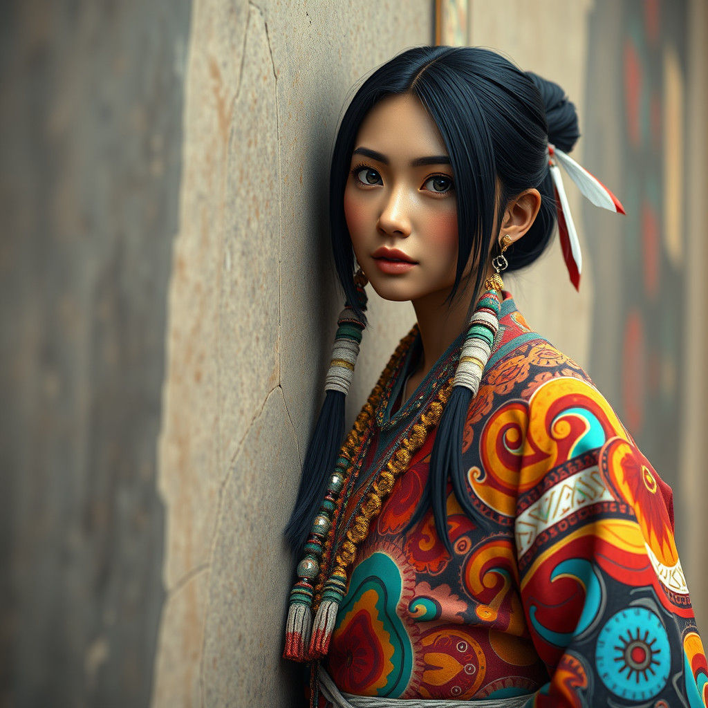 Native American Woman in Traditional Anime-Inspired Attire