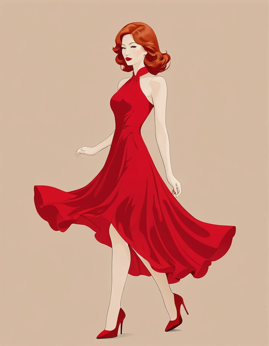 Red-Headed Woman in Red Dress, Silk Screen Poster