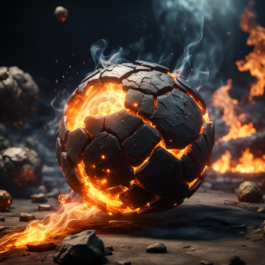 Fiery Smoked Ball in 3D Cinematic Style