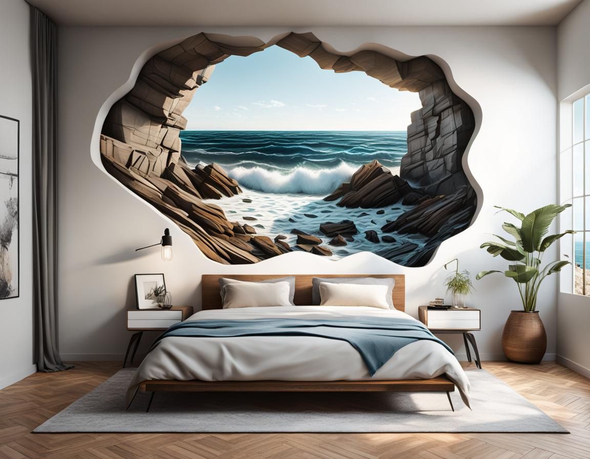 Seashore Optical Illusion in Trompe-l'oeil Style