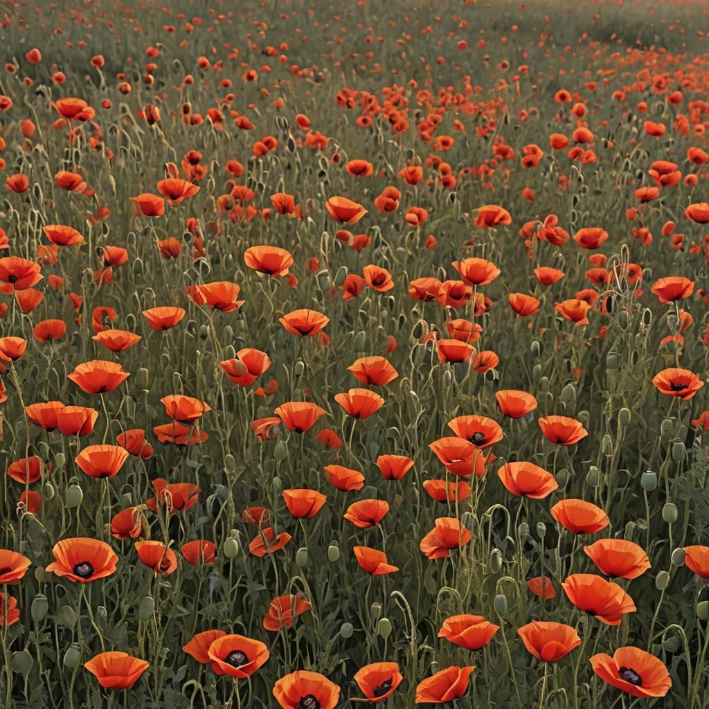 Vibrant Sunset Over a Poppy Field