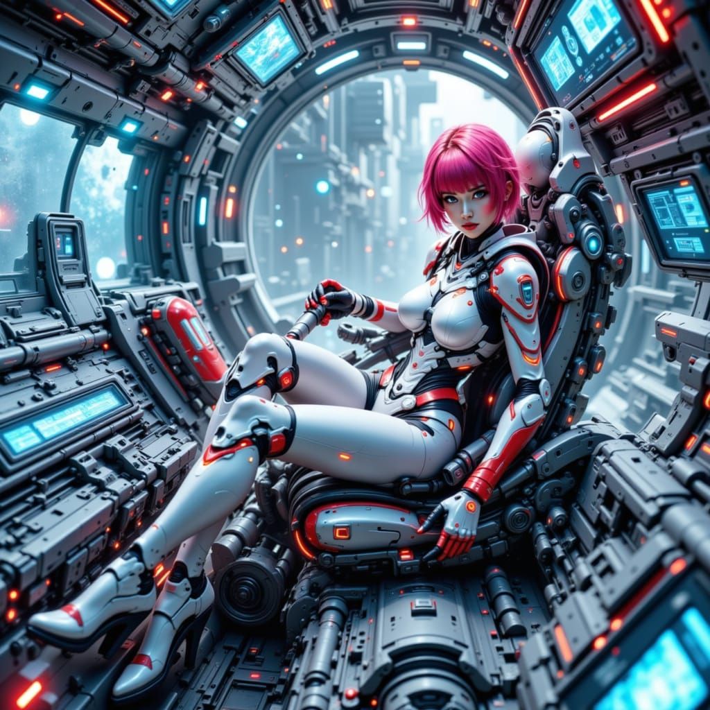 Futuristic Space Pilot in Hyperrealistic Cockpit