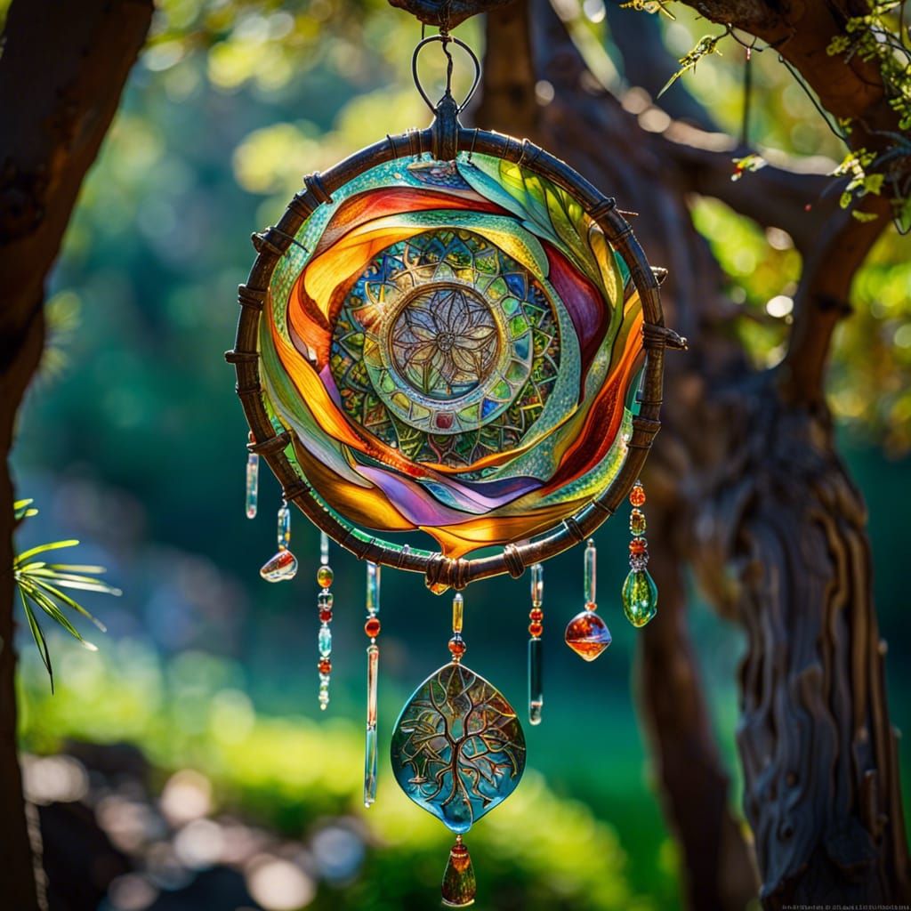 Recycled Glass Wind Chime on Tree of Life