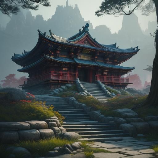 Kung Fu Panda in Serene Temple Garden