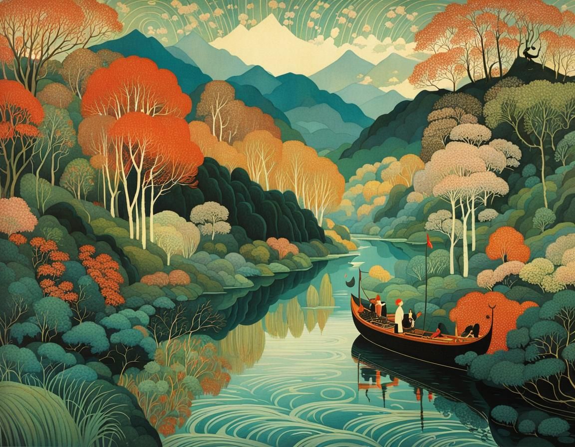 Expressive River Landscape with Intricate Details