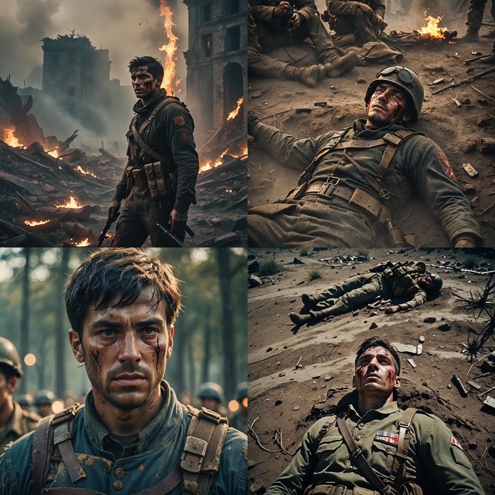 Wounded Brotherhood Soldier After Battle: Cinematic Film Sti...