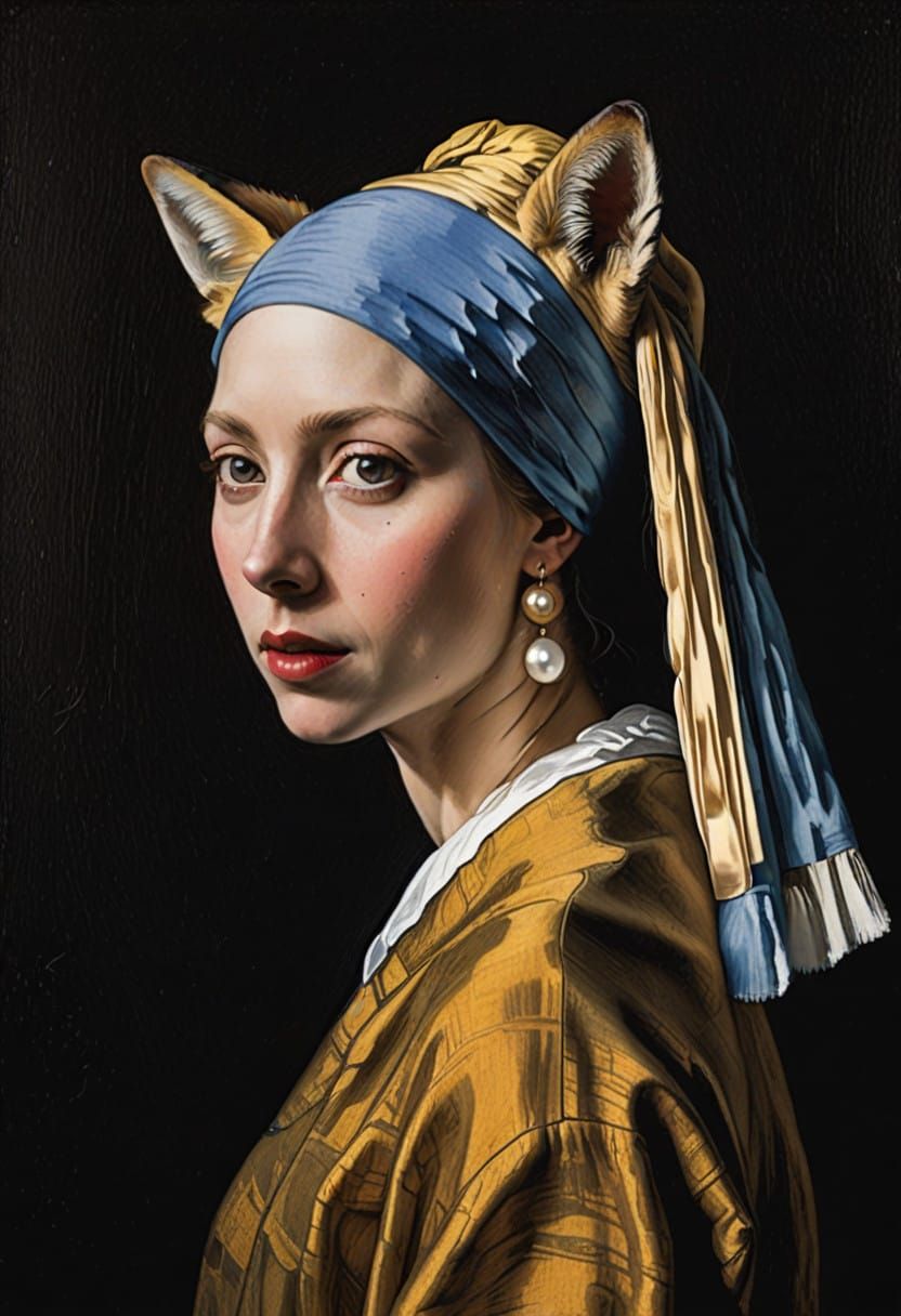 Girl with Pearl Earring in a Whimsical, Cyberpunk-Inspired A...
