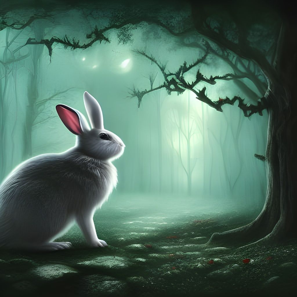 Gothic White Rabbit in Dark Wonderland