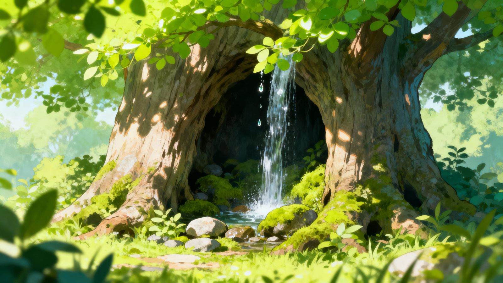 Summer Tree With Waterfall Inside, Digital Art