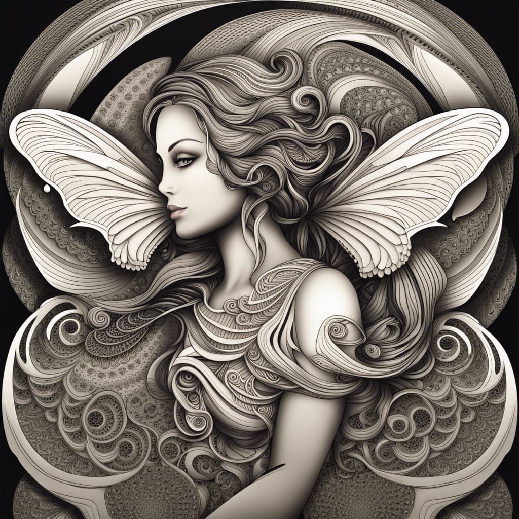 Native American Butterfly Woman in Zentangle Style