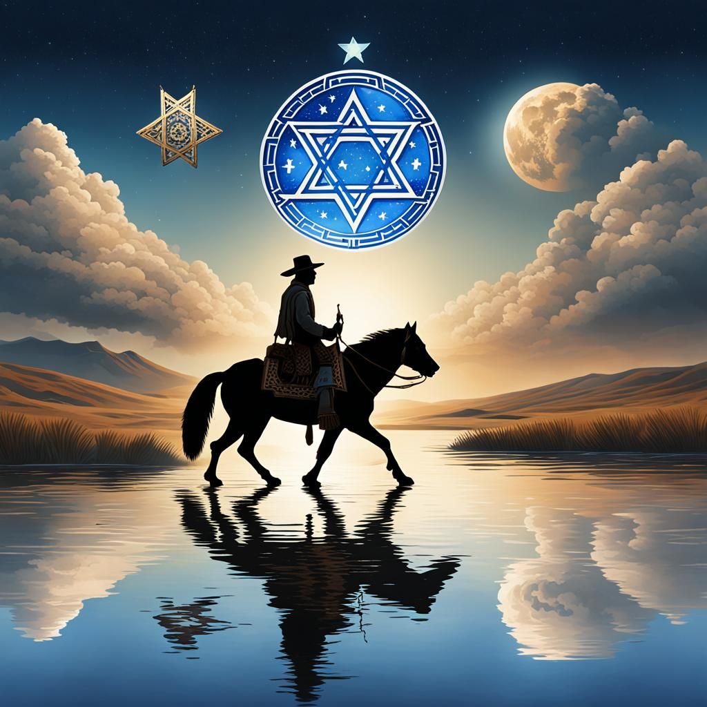 Asian Steppe Horseman with Wolf and Star of David