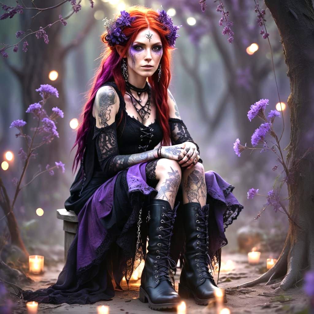 Goth Elven Portrait with Bioluminescent Tattoos