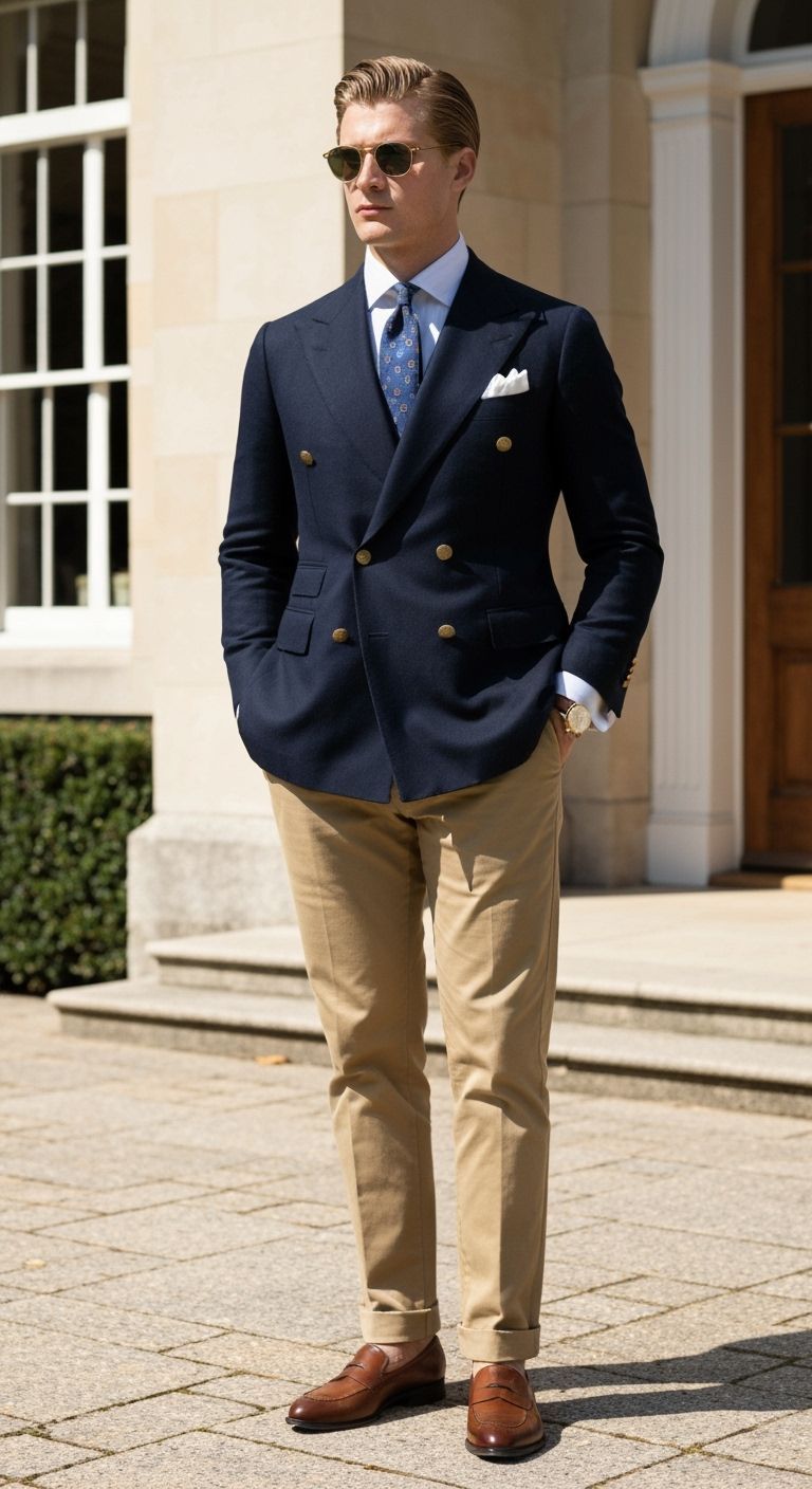 Handsome Man in Blazer and Khakis at Home
