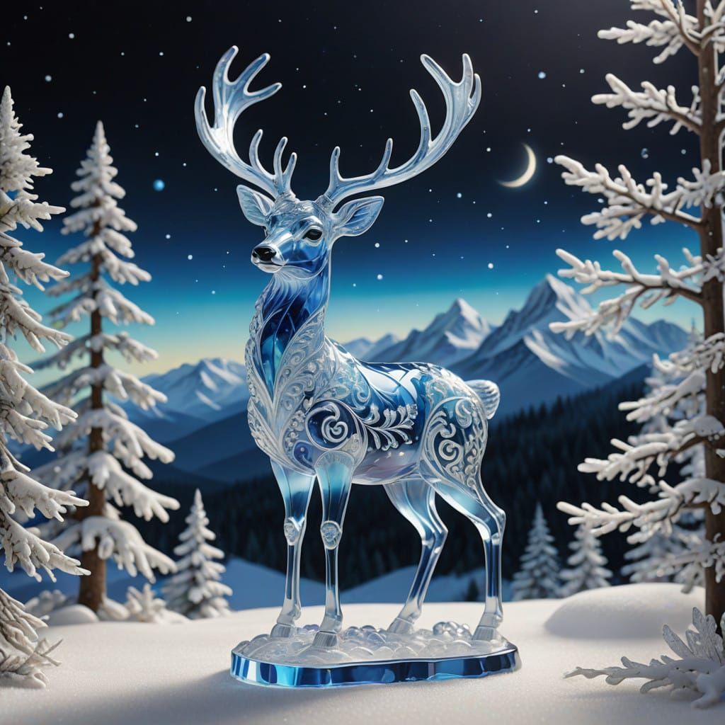 Ethereal Glass Deer in Winter Wonderland