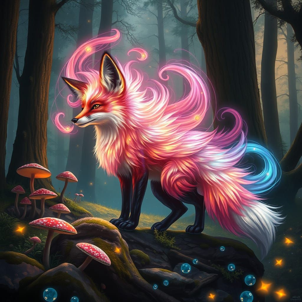 Luminous Fox in Dreamlike Forest, Inspired by Fantasy Art
