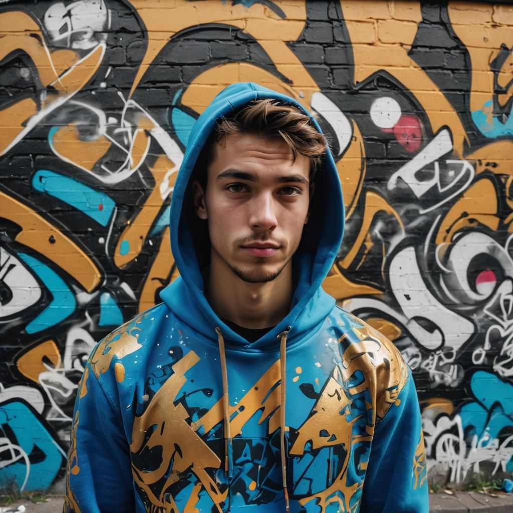 Hooded Figure in Vibrant Street Art Portrait