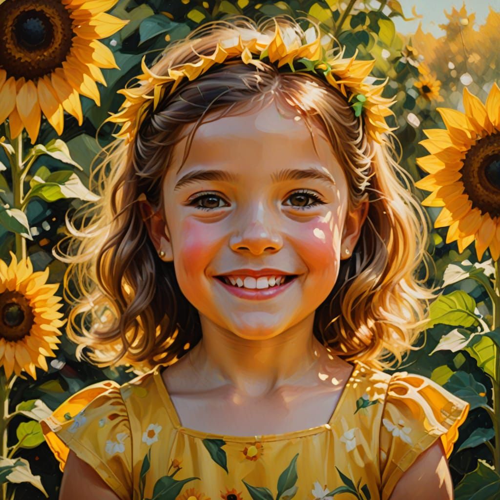 Little Miss Sunflower: Impressionist Oil Painting