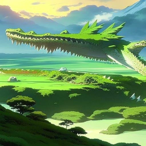 Crocodile in Studio Ghibli Anime Style