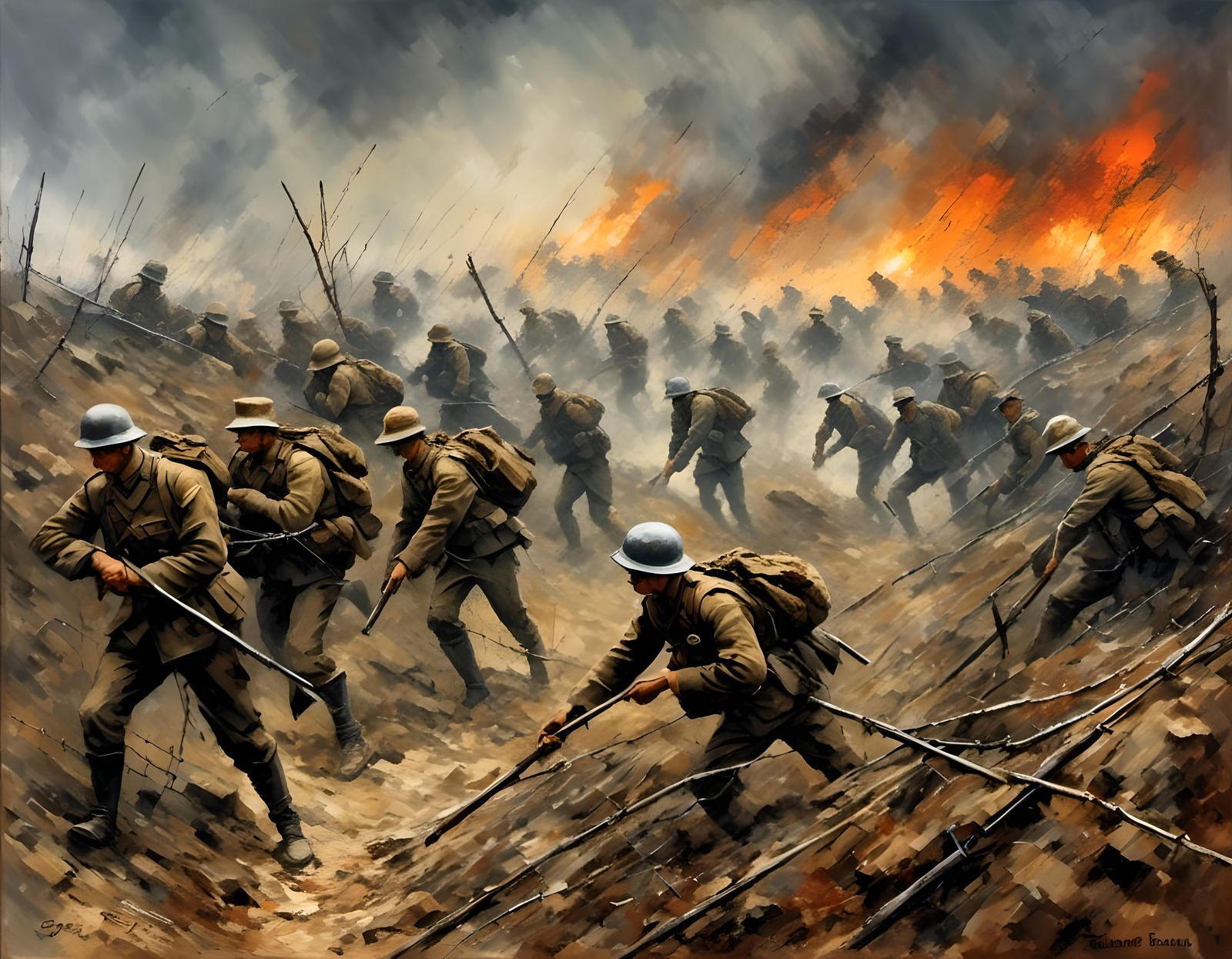 Impressionist Soldiers in Trenches of World War 1