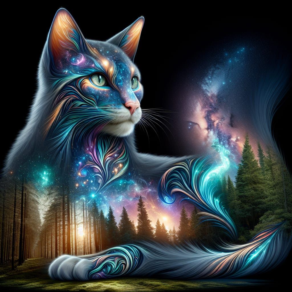 Iridescent Cat with Bioluminescent Details